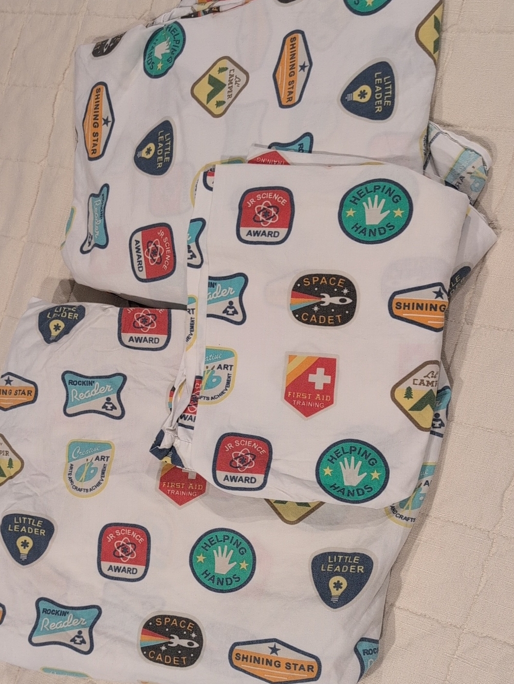 Land Of Nod Cotton Twin Sheets Honors Badges Print